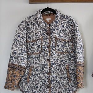 Floral Women's Jacket with Blue and Brown Accents